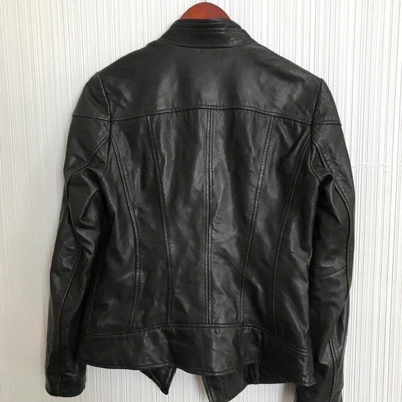 Brown Leather Asymmetrical Zip Jacket - Picture 3 of 3